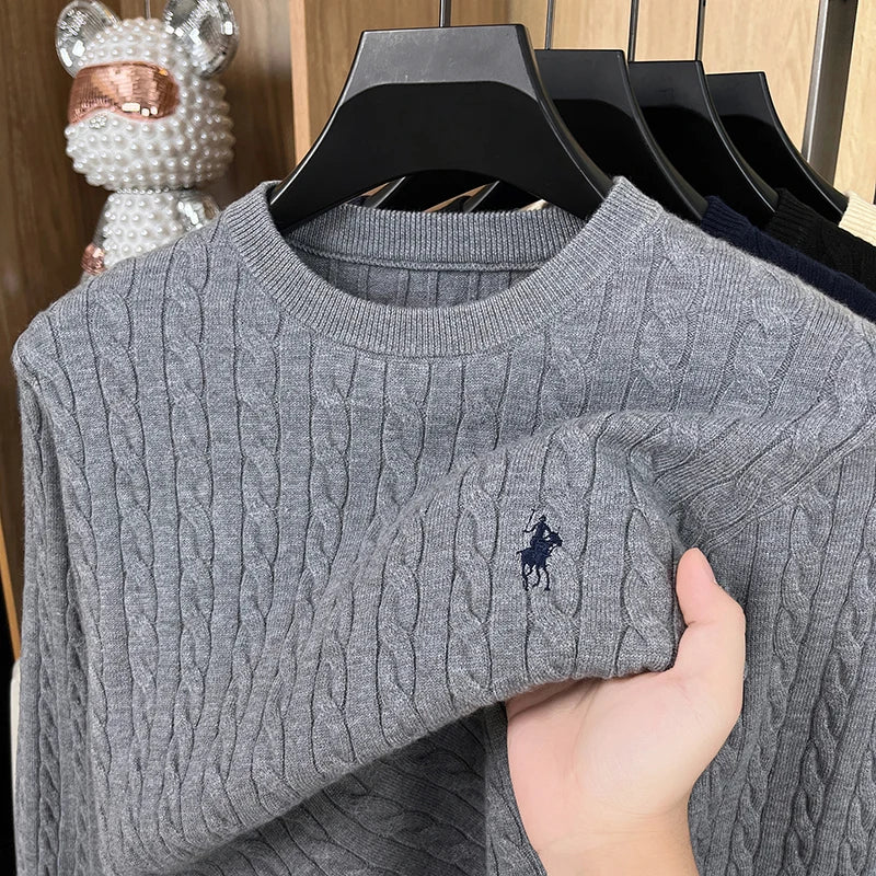 Autumn/Winter 2025 Anti Pilling Sweater Embroidered Fried Dough Twists Solid Long Sleeve Knit Sweater German Velvet Sweater