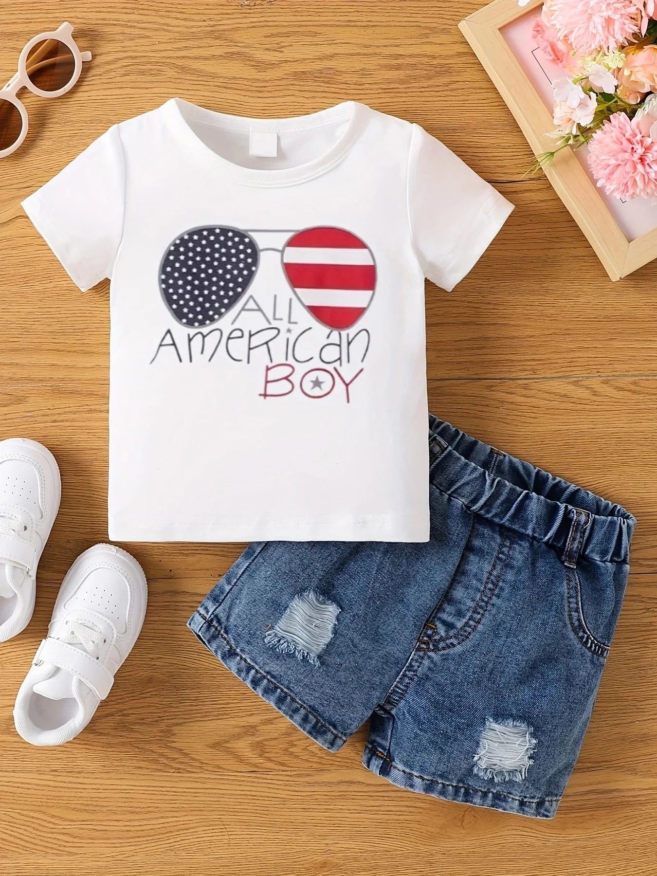 Aby Boys and Girls Summer Hot Painted Round Neck Short-sleeved Top Girls    Just T-shirts. Shorts not included