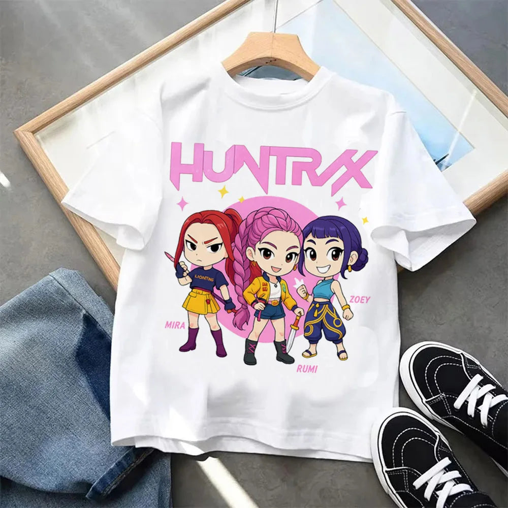 Summer Kpop Demon Hunters Children's Clothing Short Sleeve T-shirt Kpop Demon Hunters Tiger Harajuku Tshirt for Boys Girls Gift