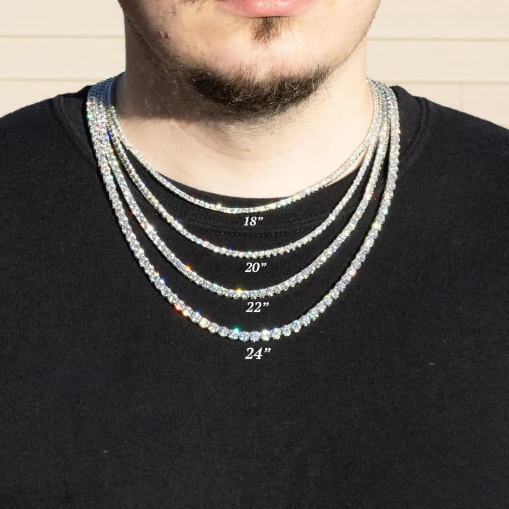 Premium Iced Hip Hop Moissanite Necklace 925 Sterling Silver Iced Cut 2mm 3mm 4mm Moissanite Tennis Chain Necklace