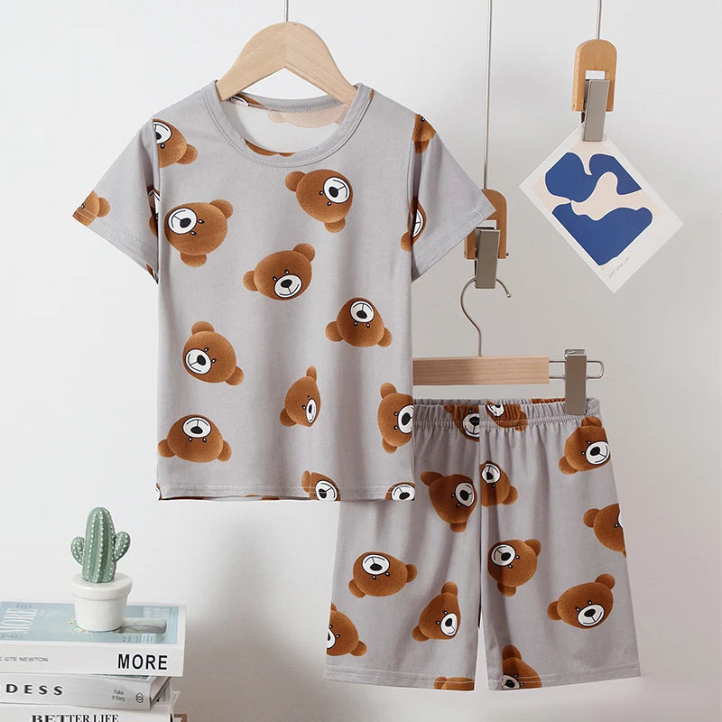 2-Pcs Children's Casual Cute Home Service Suit Boy Casual Joker Bear Print Short Sleeve Girl Comfortable Joker Sweet Shorts Suit