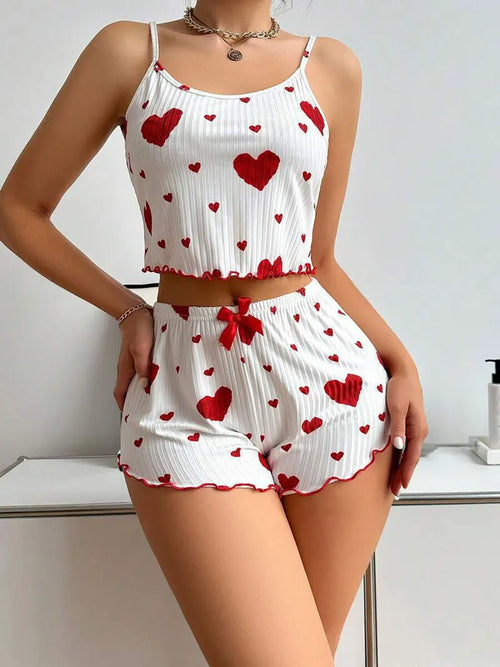 2 Pieces Set Women'S Pajama Shorts Suit home wear Print Underwear Pajama Sexy Lingerie