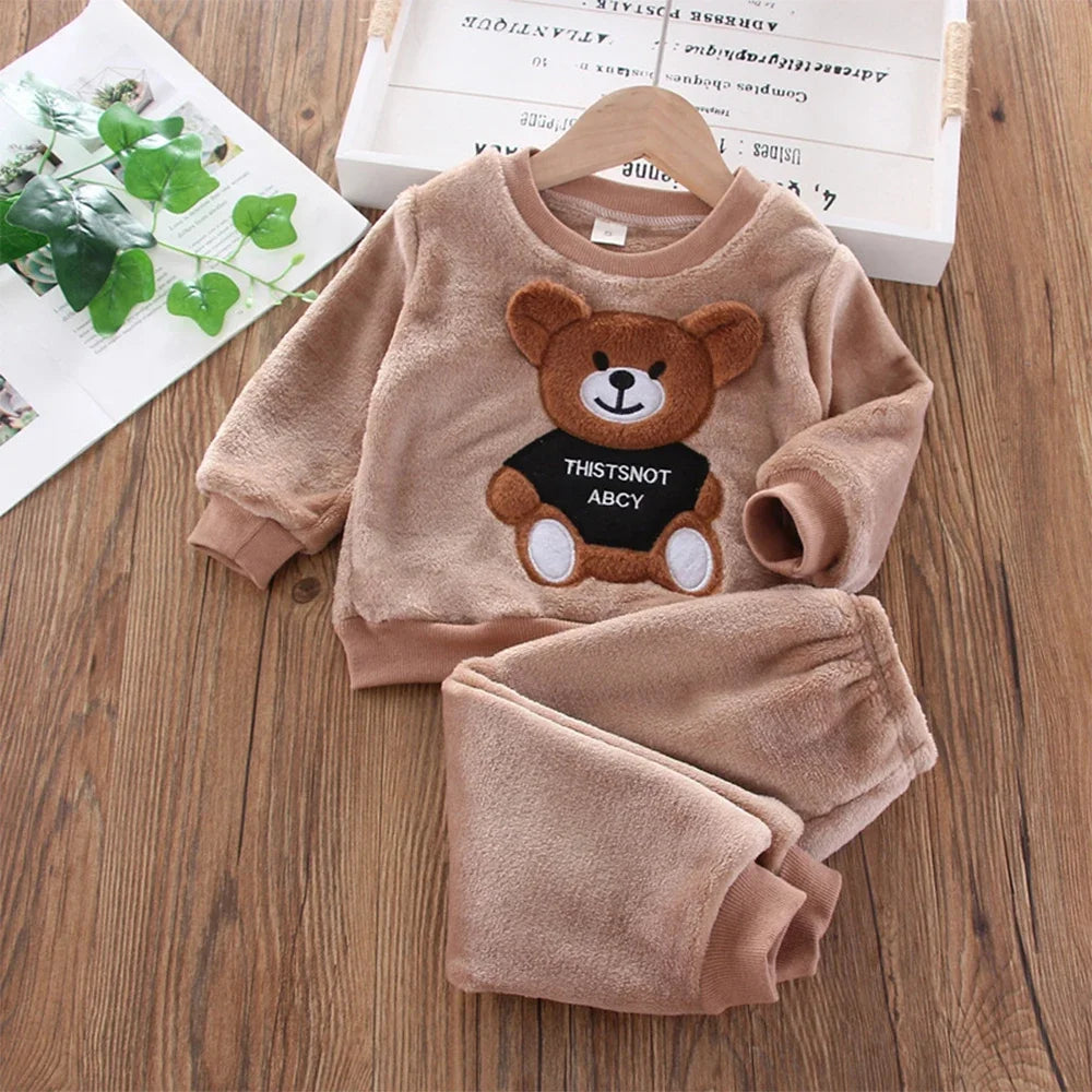 Bear Leader Coral Fleece Pajama Sets Baby Boys Girls Winter Plus Velvet Thick Flannel Homewear Children Warm Sleepwear Suit 2Pcs