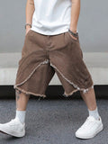 Men's summer brown denim shorts, featuring a fashionable, trendy, retro street style, loose fit, suitable for daily casual wear.