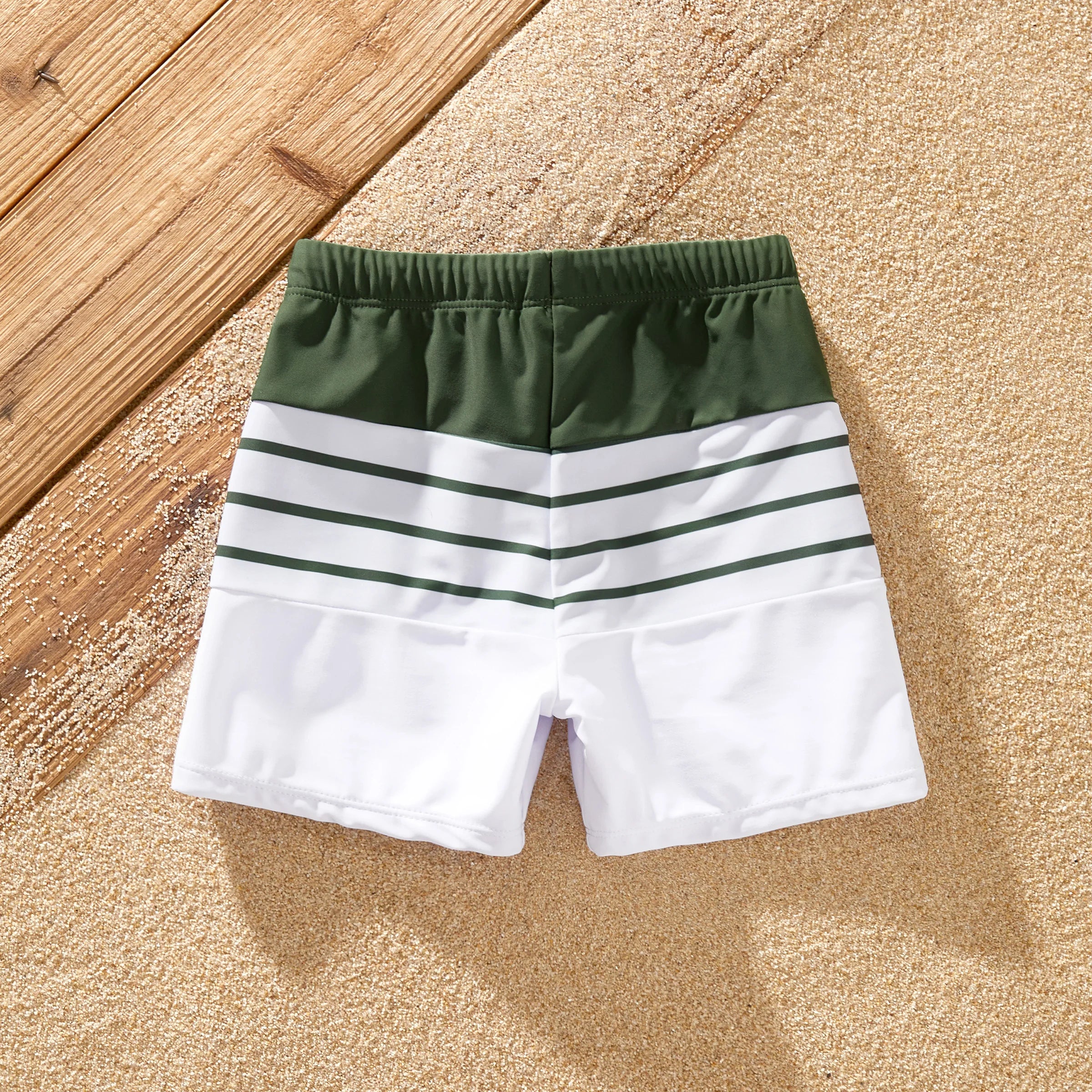 PatPat Olive Green Stripe Boys' Swim Trunks