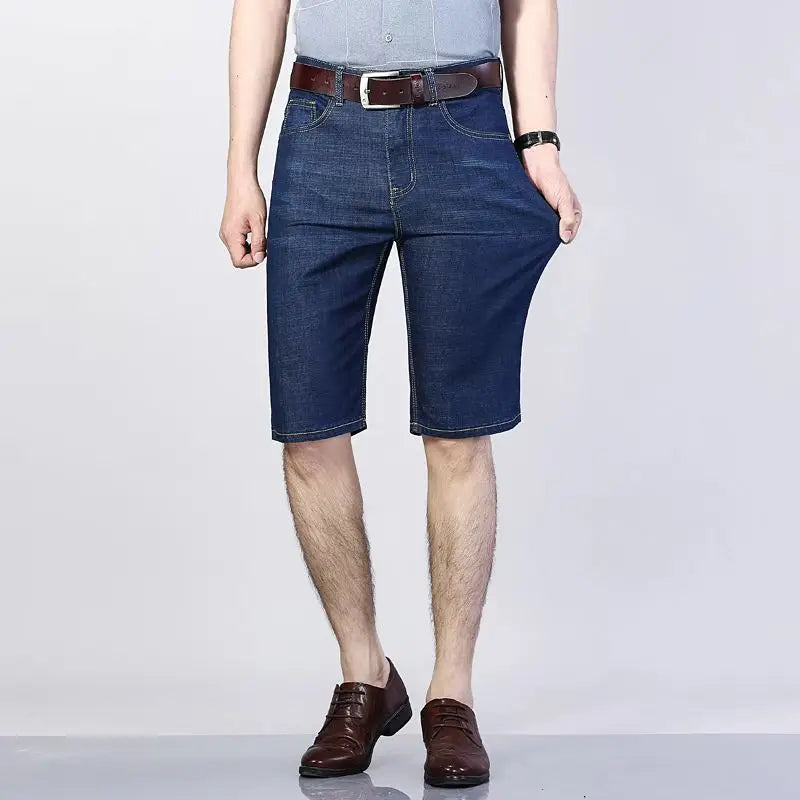 Summer Men's Denim Shorts Thin, Breathable, Loose, Business Pentagram Pants Fashionable and Comfortable Straight Shorts Blue