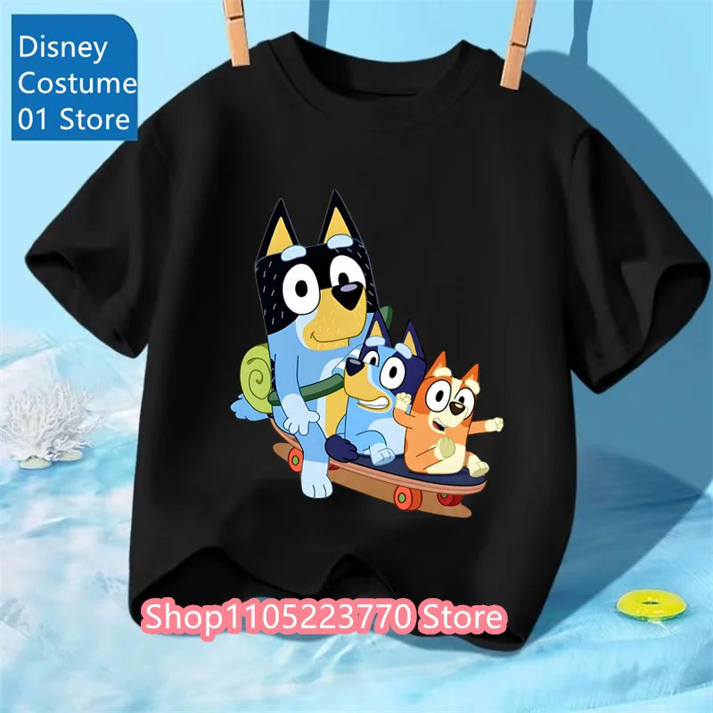 Kids Bluey Cartoon T-Shirt Autumn Winter Short Sleeve Warm Anime Print Comfortable Sweatshirt for Boys and Girls Daily Use