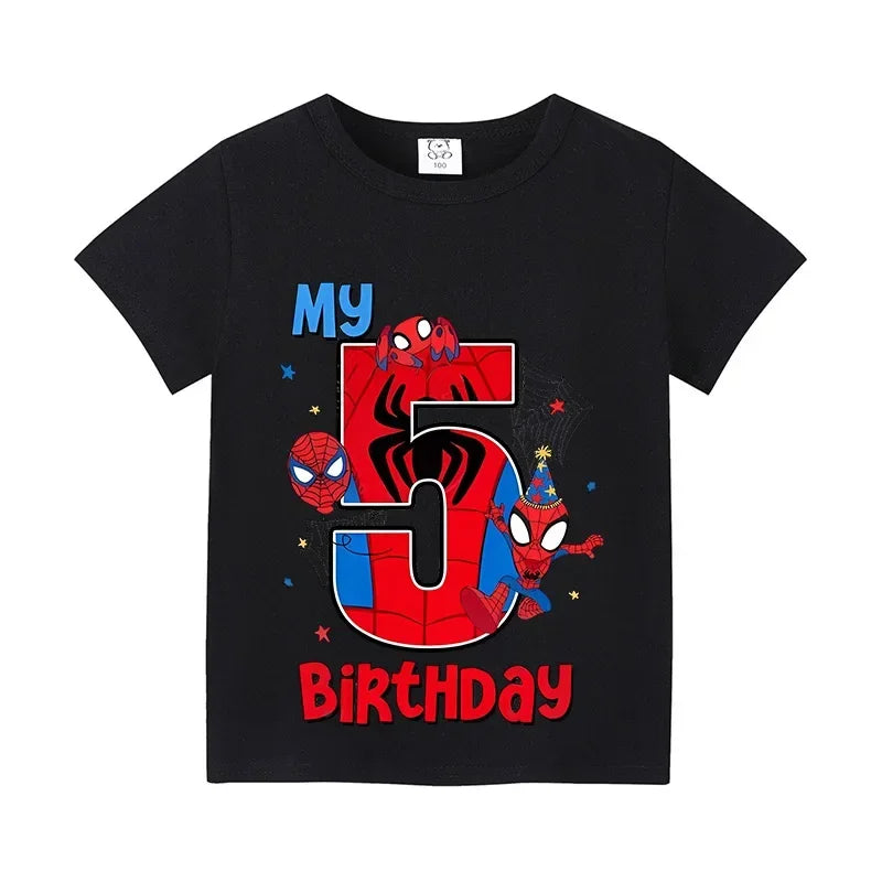 Spiderman Kids Number T-shirt Birthday  Summer Toddler Clothes