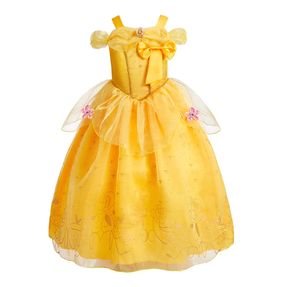 Princess Dress for Girls Elsa Anna Cosplay Costume Kids Jasmine Belle Cinderella Aurora Halloween Christmas Party Elegant Dress