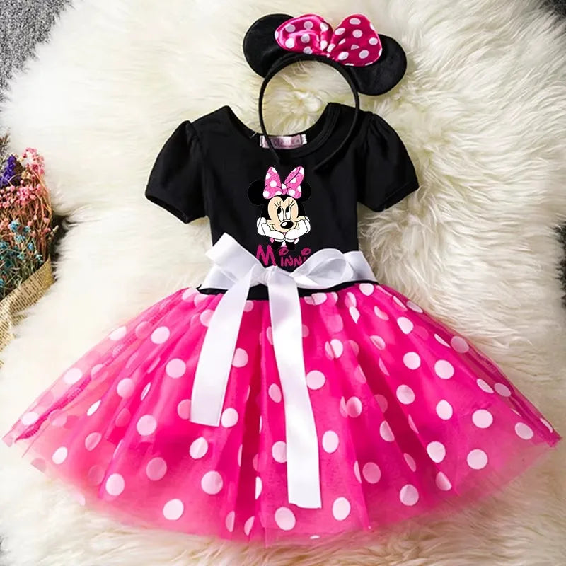 Mickey Minnie Mouse Baby Girls Cosplay Costume Kids Fancy Polka Dot Dress Princess Dress Children Birthday Party Clothing Gift