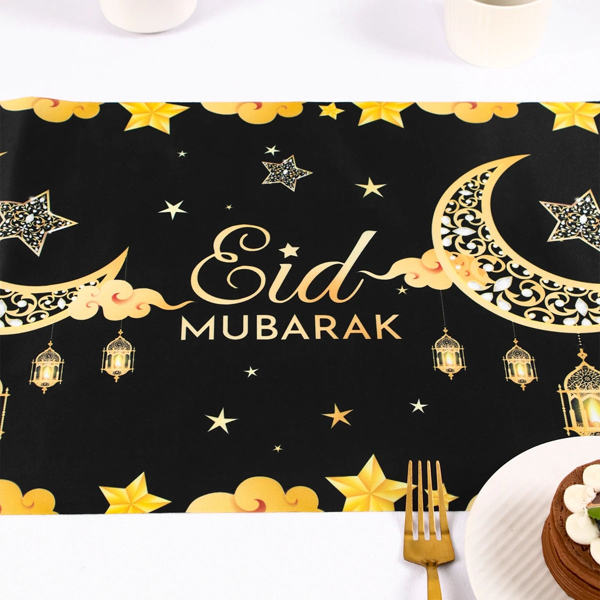 Eid Mubarak Table Runner Ramadan Tablecovers Ramadan Kareem Decoration for Home 2026 Islamic Muslim Party Eid Al Adha Gifts