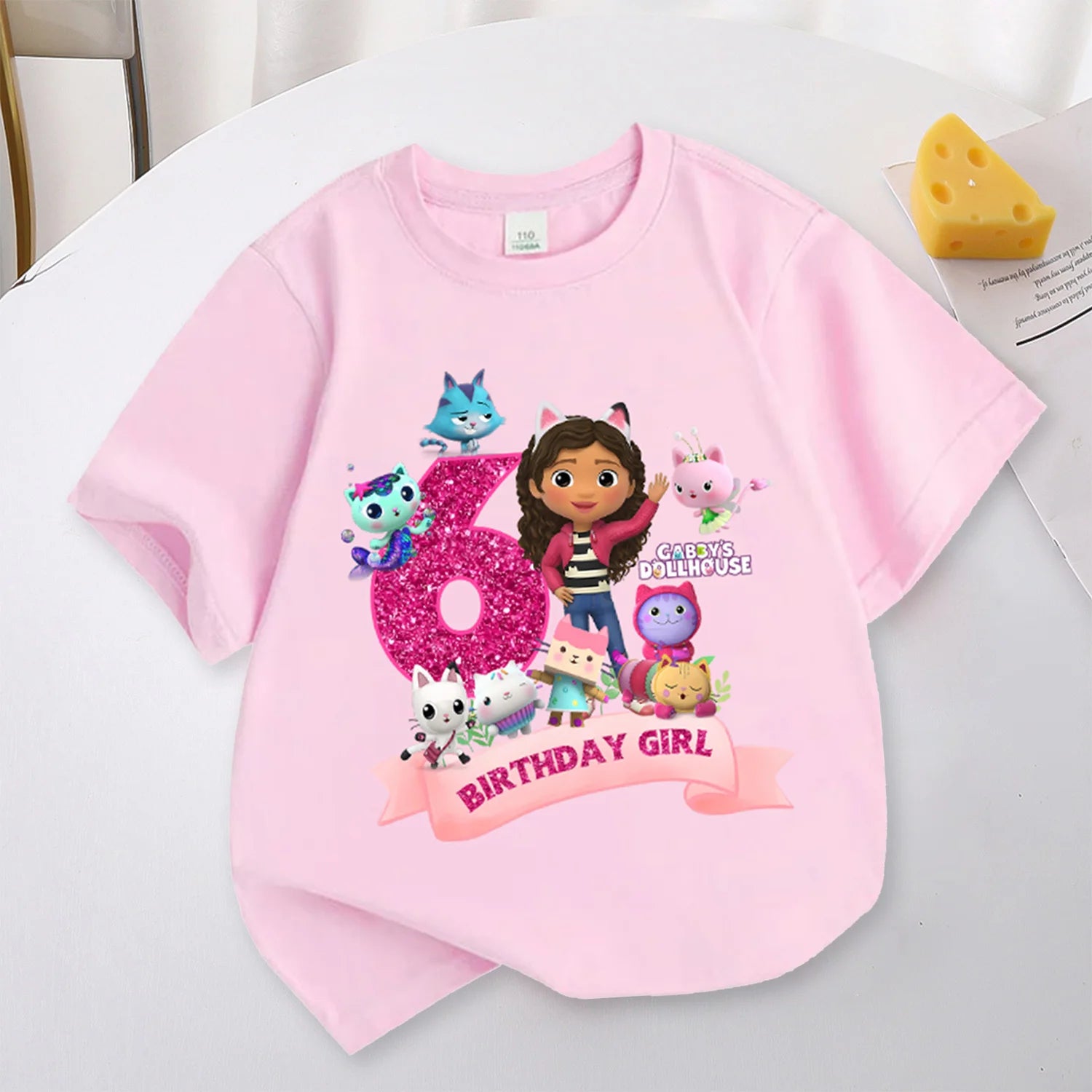 Gabbys Dollhouses Birthday Number T-shirt Girls White Pink Short Sleeve T-shirts Tops Cotton Summer Casual Party Supplies Tee
