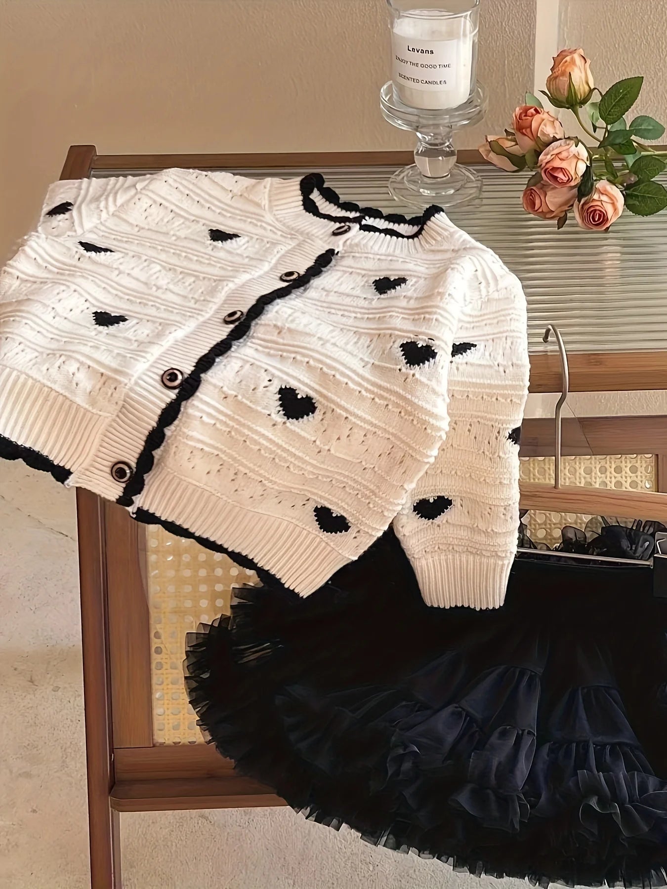 Girls' New Autum Sweater Cardigan, Fashionable and Versatile Single-Breasted Heart Long-Sleeved Korean Style Baby Girl's Jacket