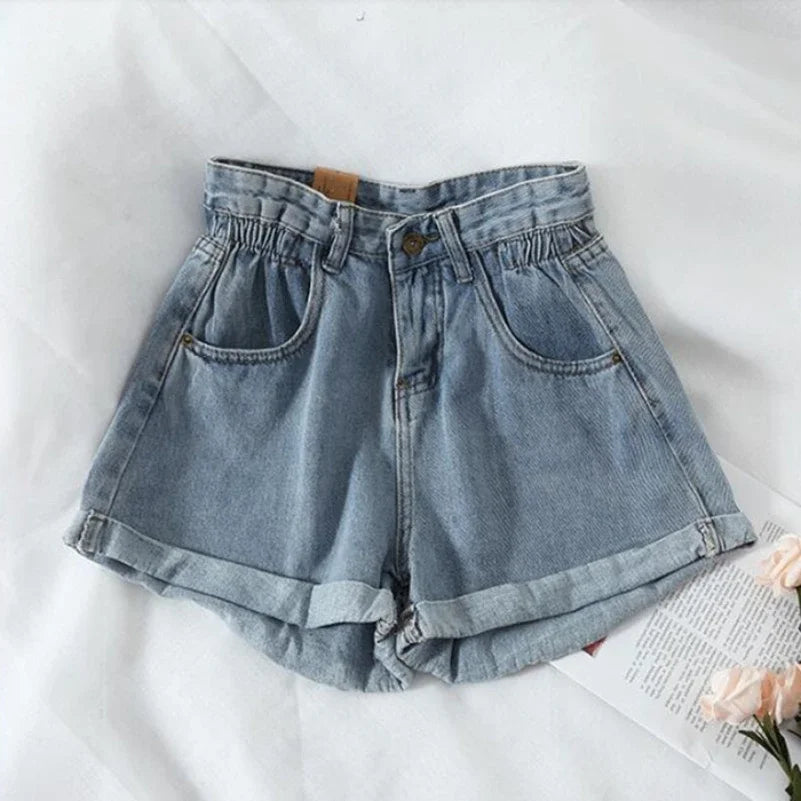 ZMZBCH Summer High Waist Denim Shorts Women Casual Loose Ladies Fashion Plus Size Elastic Waist Wide Leg Short Jeans Female