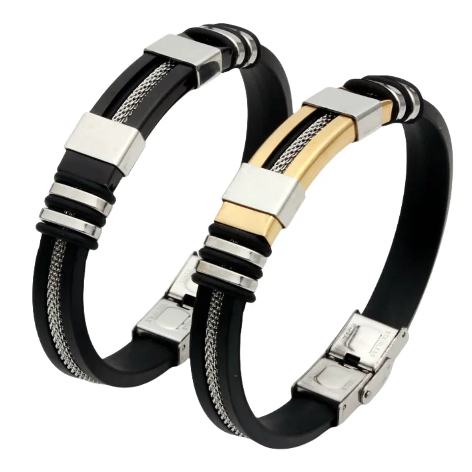HNSP Stainless Steel Silicone Leather Bracelet For Men Cable Line Hand Chain Punk Jewelry Accessories Male Gift