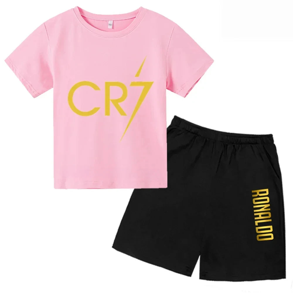 3D kids T-shirt Summer CR7 Star Print Top/Shorts  Boys/Girls Preschool 3-13Y Birthday Gift Sunshine Casual Round Neck Sports Set