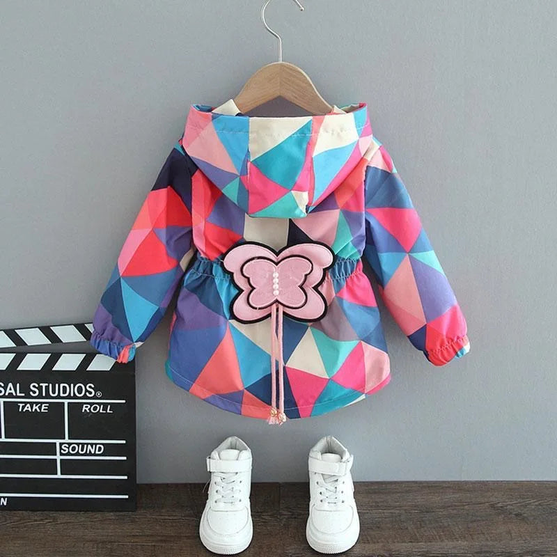Spring Baby Girls Jacket Cute Cartoon Hooded Windbreaker Coat For Girls Fashion Autumn Outerwear 1 2 3 4 5 6 Years Kids Clothes