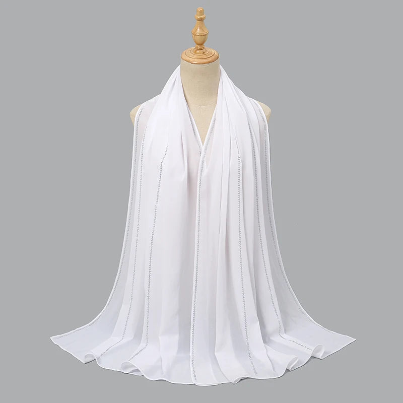 New Diamond Chiffon Hijabs Scarves Women Muslim Shawls Rhinestone Headscarf Wraps Turban Islamic Clothing Solid Bandana Bufandas