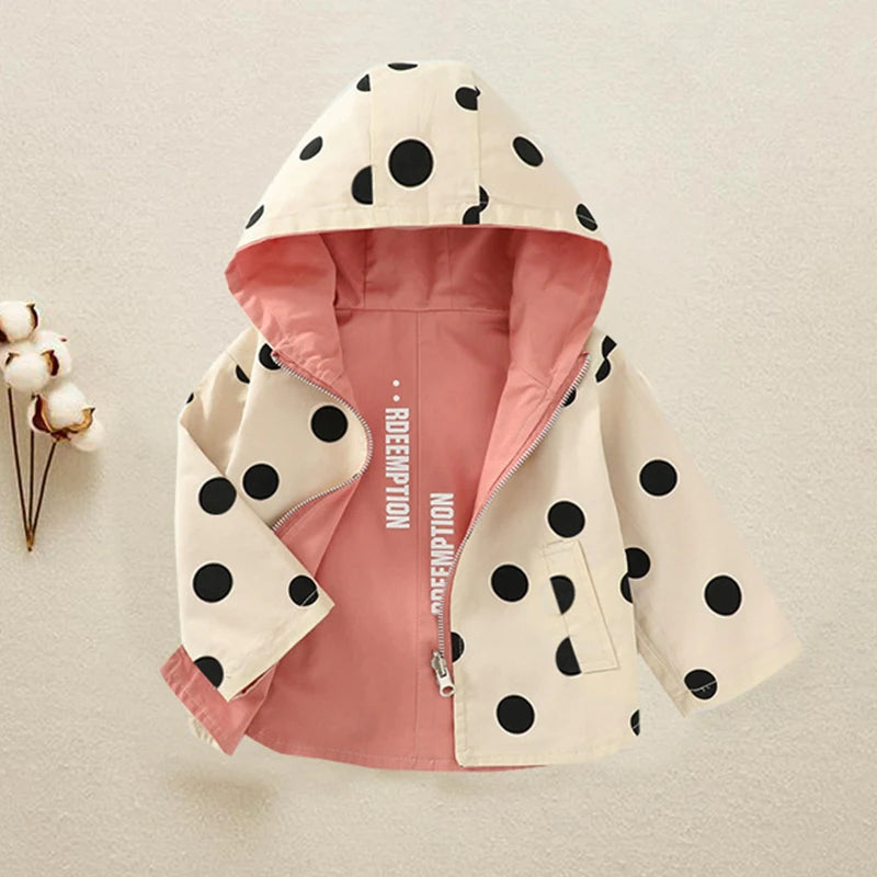 Toddler Girls Jacket For Spring Fashion 1 3 5 Yrs Girls Outdoor Windbreakers Polka Dot Print Double-sided Outerwear Jackets