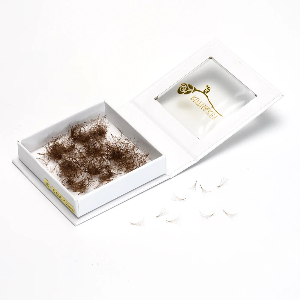 500Fans Dark Brown Color Lash Extensions Premade 5D Thin Root Loose Brown Promade Eyelashes Extensions For Cosplay Women Makeup