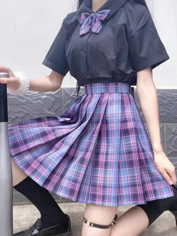 ZOKI Plaid Women Pleated Skirt Bow Knot Summer High Waist Preppy Girls Dance Mini Skirt Cute A Line Harajuku Sexy Japan Faldas