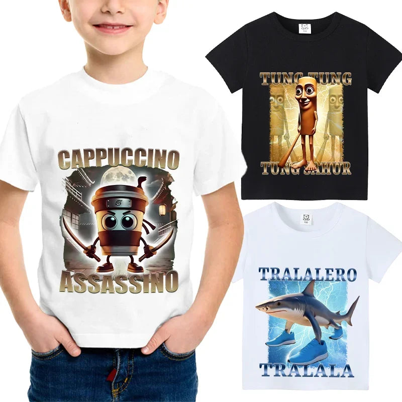 Italian Brainrot Animals Kids T-shirt Cappuccino Assassino