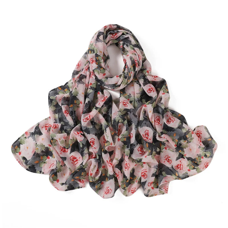 175*70cm Chiffon Hijab New Floral Butterfly Print Long Scarf Wrapped Scarf Muslim Women's Hijabs Shawl