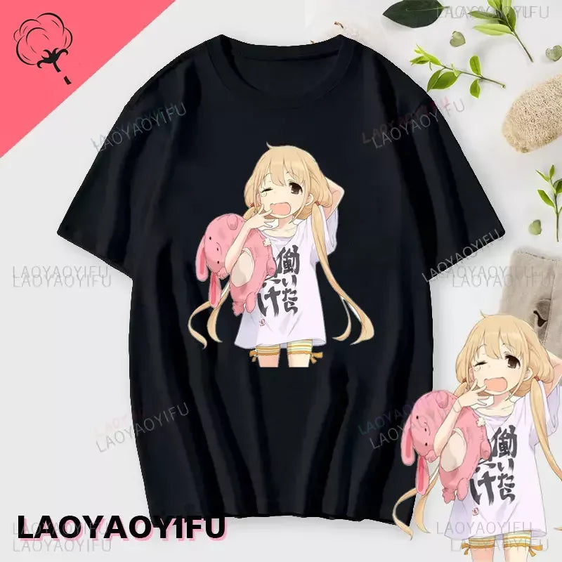If You Work You Lose - Anzu Futaba Version T-Shirt 2024 New Kawaii Anime Cotton T-shirt Tees for Men Funny cartoon Otaku Tshirt