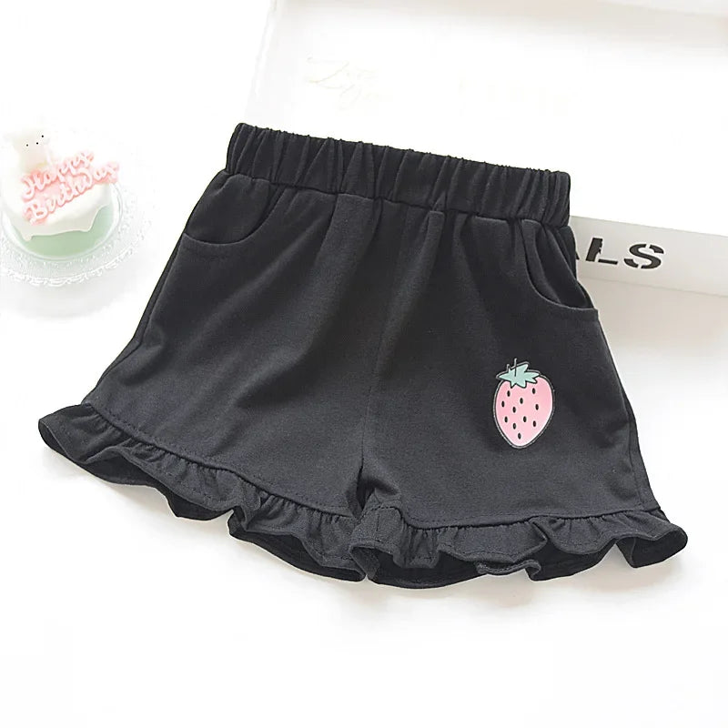 Kids Shorts Strawberry Printed Lace Baby Shorts Toddler Summer Clothes for Girls 2 To 7 Years Kids Shorts