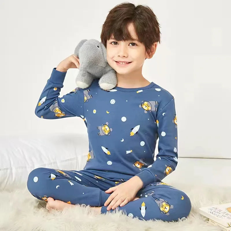Boys Pajamas Sets 2 to 3 4 5 6 7 8 9 10 11 12 13 Years Cotton Soft Long Sleeve Toddler Boy Pijamas Set Blue Astronaut Pyjamas