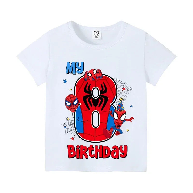 Spiderman Kids Number T-shirt Birthday  Summer Toddler Clothes