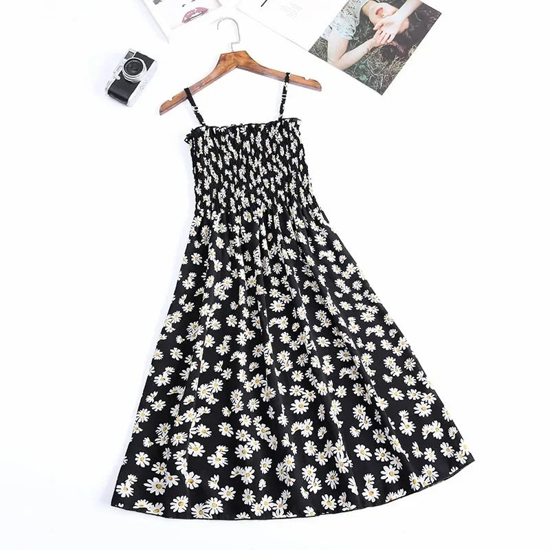 Summer Chiffon Camisole Sleeveless Dress Women Mini Dresses Fashion Elastic  Waist Casual Spaghetti Strap Dresses Vestidos Girls