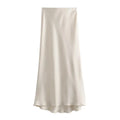 High-Waist Black Satin Midi Skirt