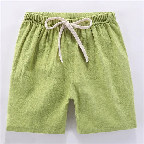 Children's Shorts For Boys Girls Linen Cotton Summer Thin Breathable Elastic Waist Beach Sport Short Pants Casual Loose Kid Pant