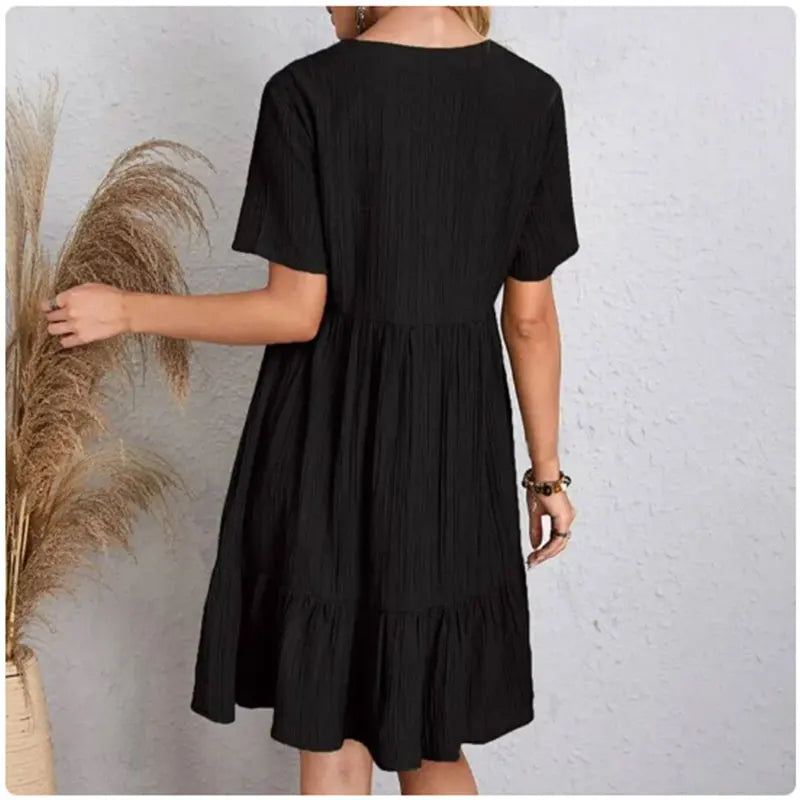 Women Summer Peplum Dresses Spring V-Neck Short Sleeve