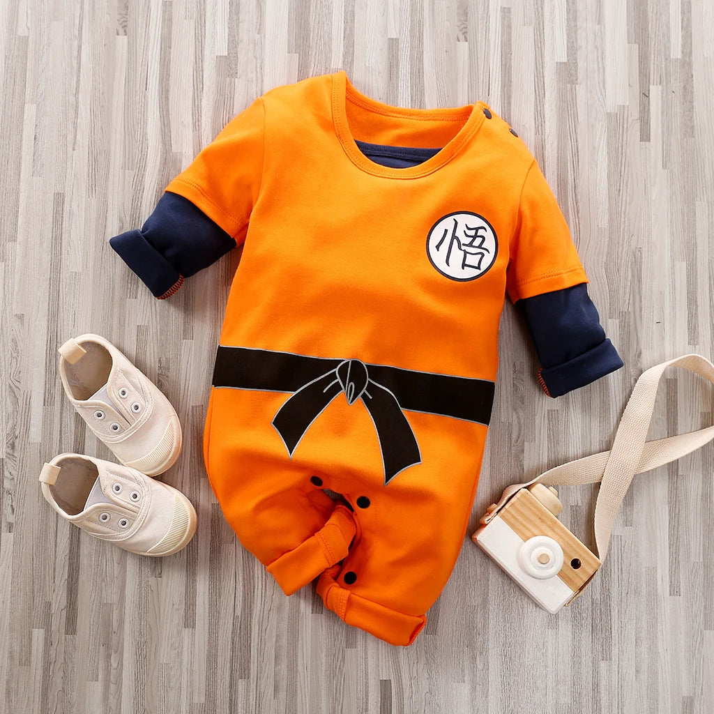 Baby Spring and Autumn Boys and Girls Long sleeved Anime Orange Training Suit Casual All Cotton Bodysuit