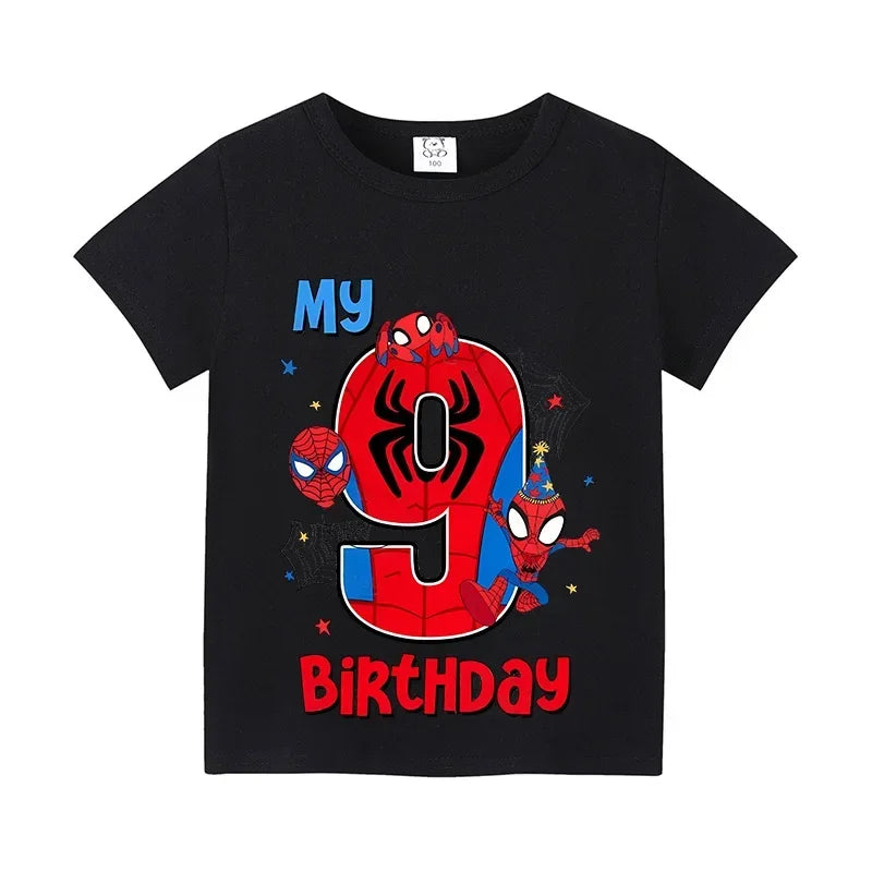 Spiderman Kids Number T-shirt Birthday  Summer Toddler Clothes