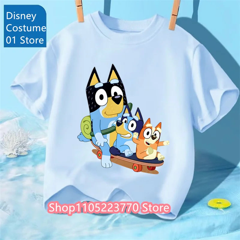 Kids Bluey Cartoon T-Shirt Autumn Winter Short Sleeve Warm Anime Print Comfortable Sweatshirt for Boys and Girls Daily Use