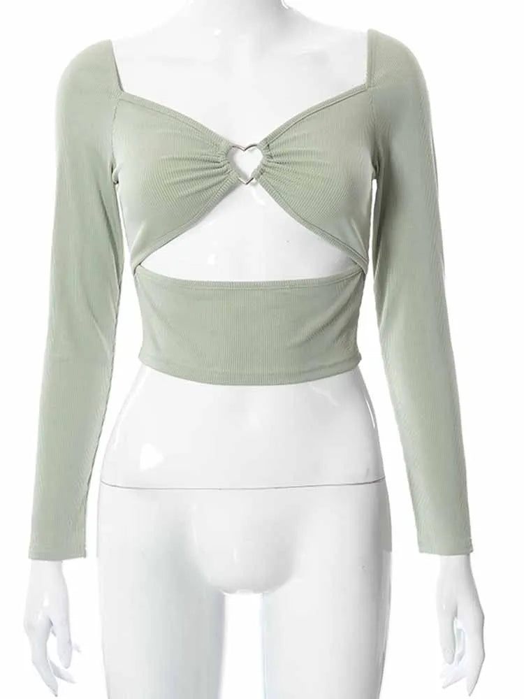 Spring/Fall Women’s Hollow-Out V-Neck Crop Top