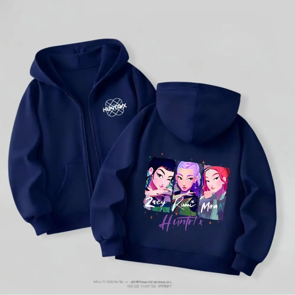 Kpop Demon Hunters Girls Hooded Jacket Spring New Kids Clothing Casual Cartoon Outerwear Children's Clothes Fashion Coats Thin