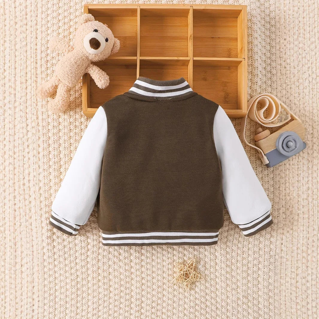Boys Girls Baseball Jacket Infant Single Breasted Cute Embroidered Bear Head Kids Spring Fashion Jacket 3-6-9-12-24M