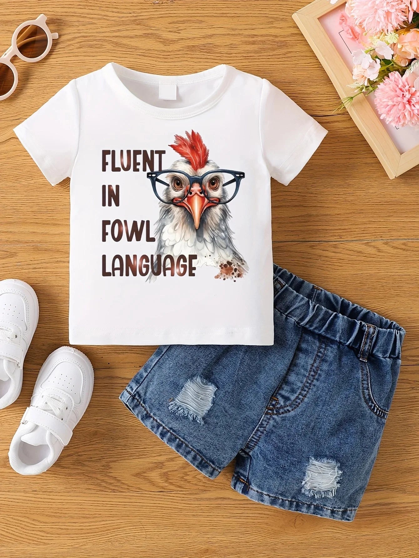 Aby Boys and Girls Summer Hot Painted Round Neck Short-sleeved Top Girls    Just T-shirts. Shorts not included