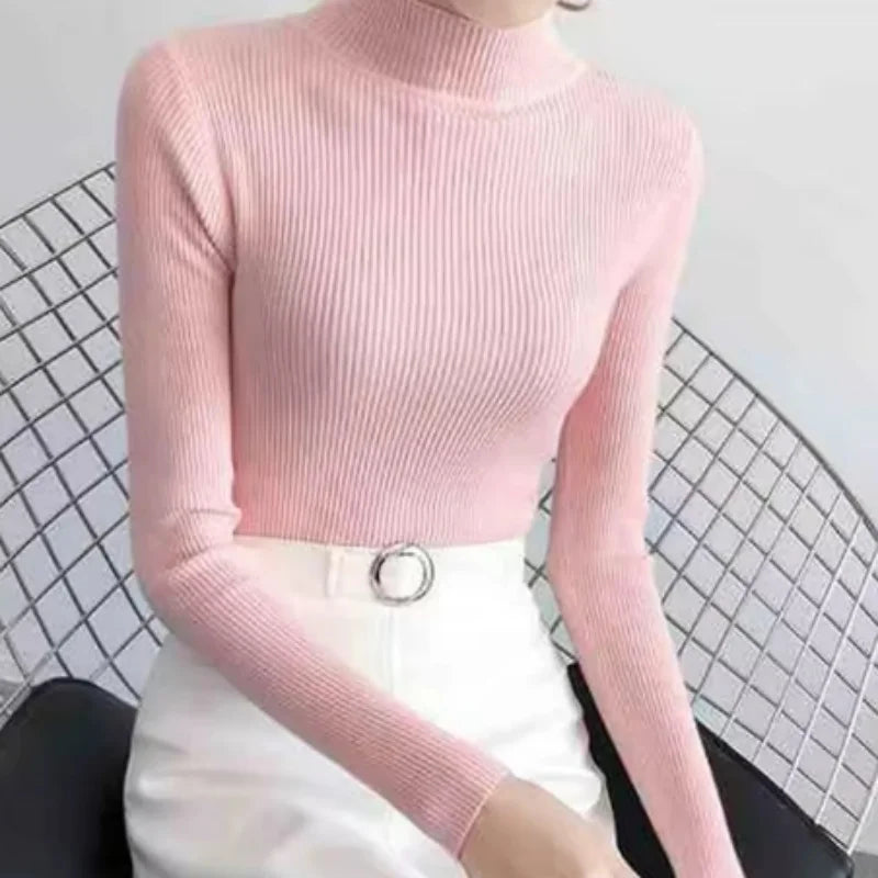 Korean Slim Mock-Neck Knit Sweater