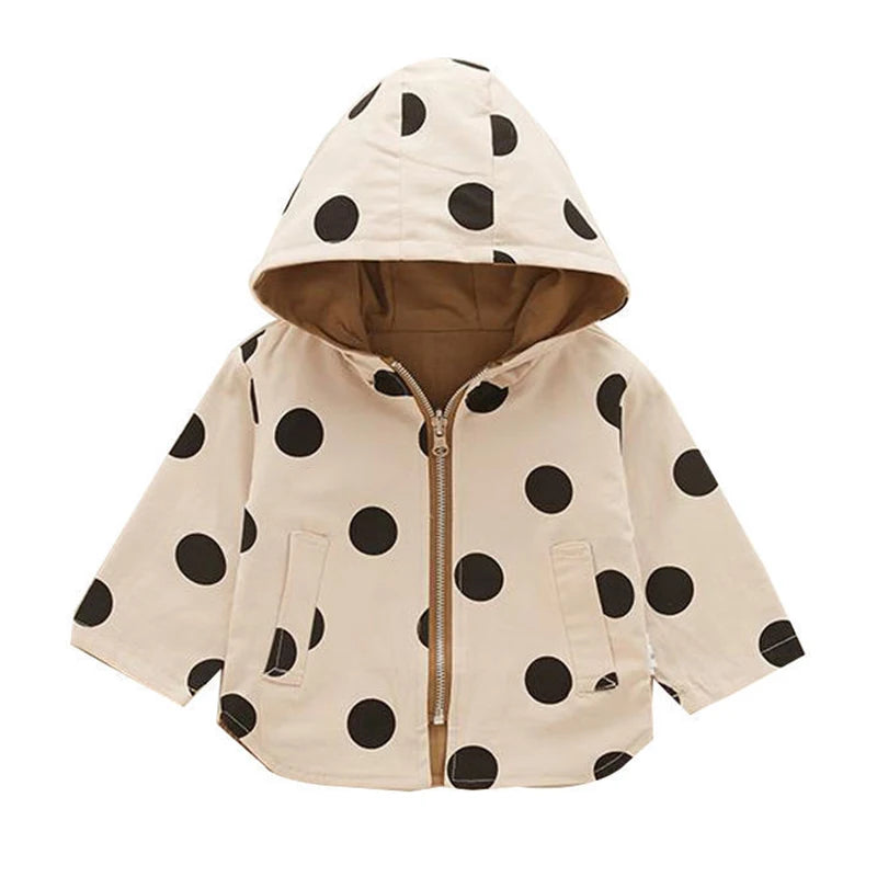 Toddler Girls Jacket For Spring Fashion 1 3 5 Yrs Girls Outdoor Windbreakers Polka Dot Print Double-sided Outerwear Jackets