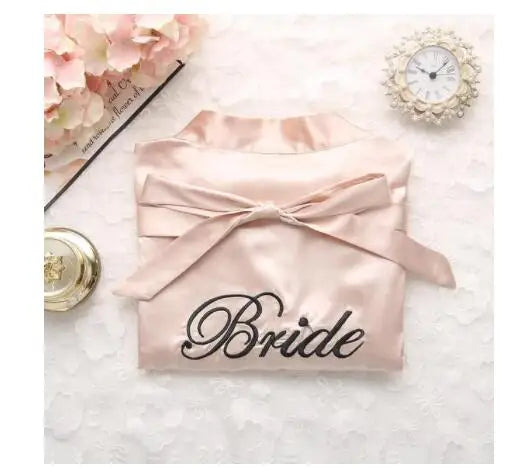 Bride Bridesmaid Wedding Robe Embroidery Kimono Bathrobe Gown Nightgown Casual Satin Short Women Sexy Nightwear Sleepwear