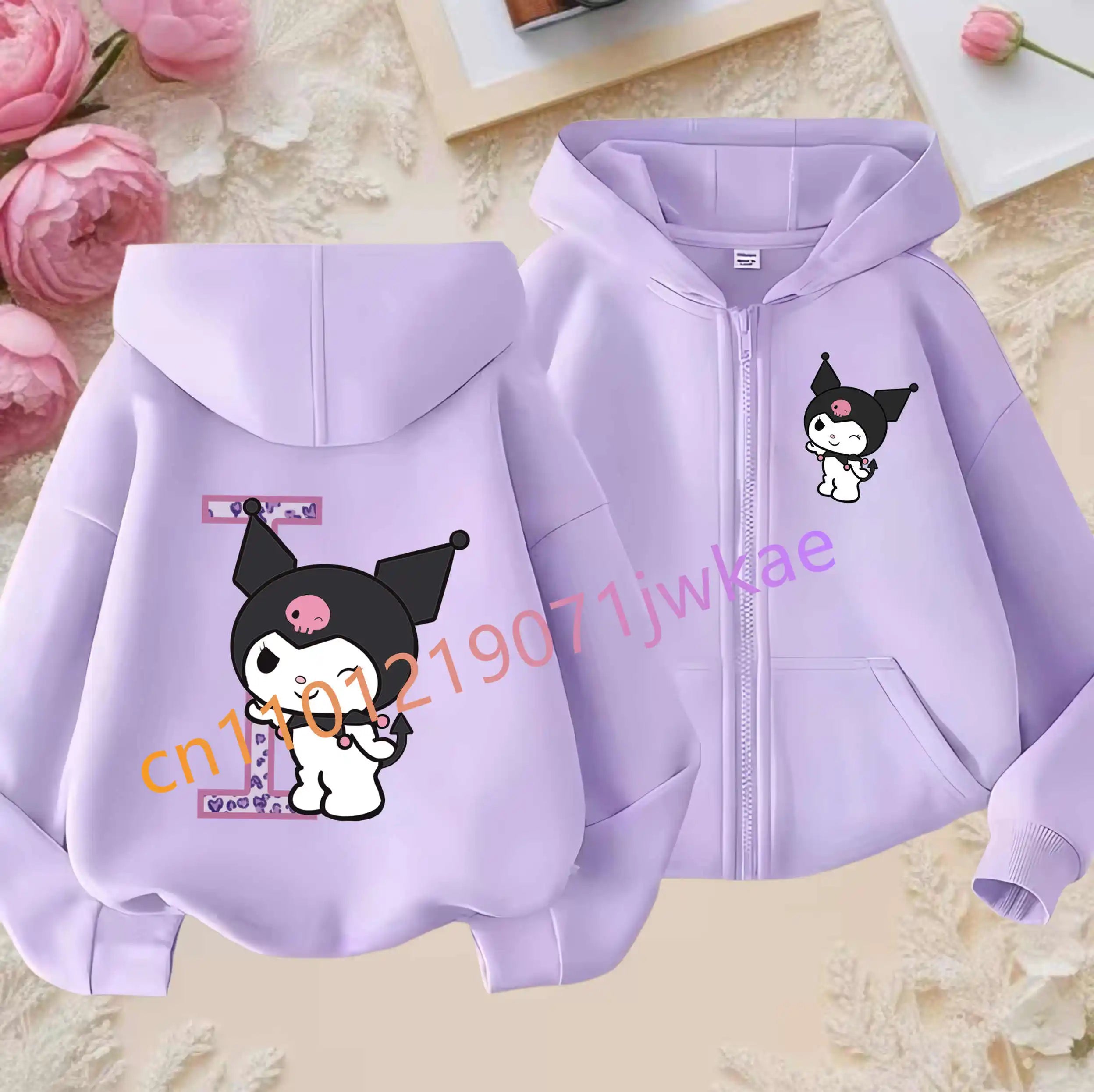 Kuromi Jacket ‌Princess Coat Cartoon Letter A-Z Sanrios Kids Hooded Sweatshirt Cute Tops Outerwear Girl Clothes Birthday Gift