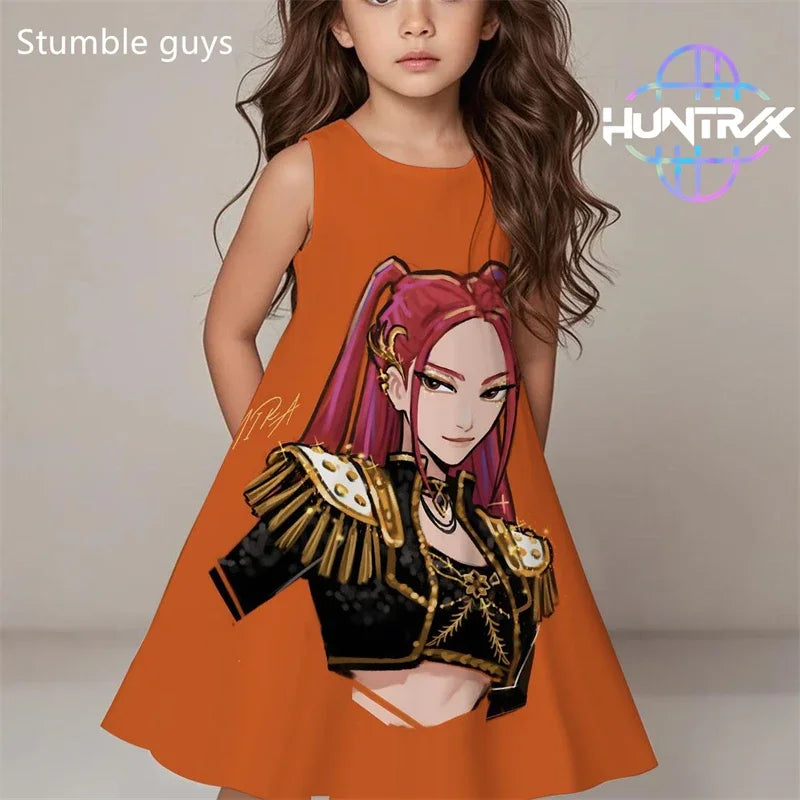 Kpop Demon Hunters Summer Dress Girls Kids Cute Casual Beach Sleepwear Fashion
