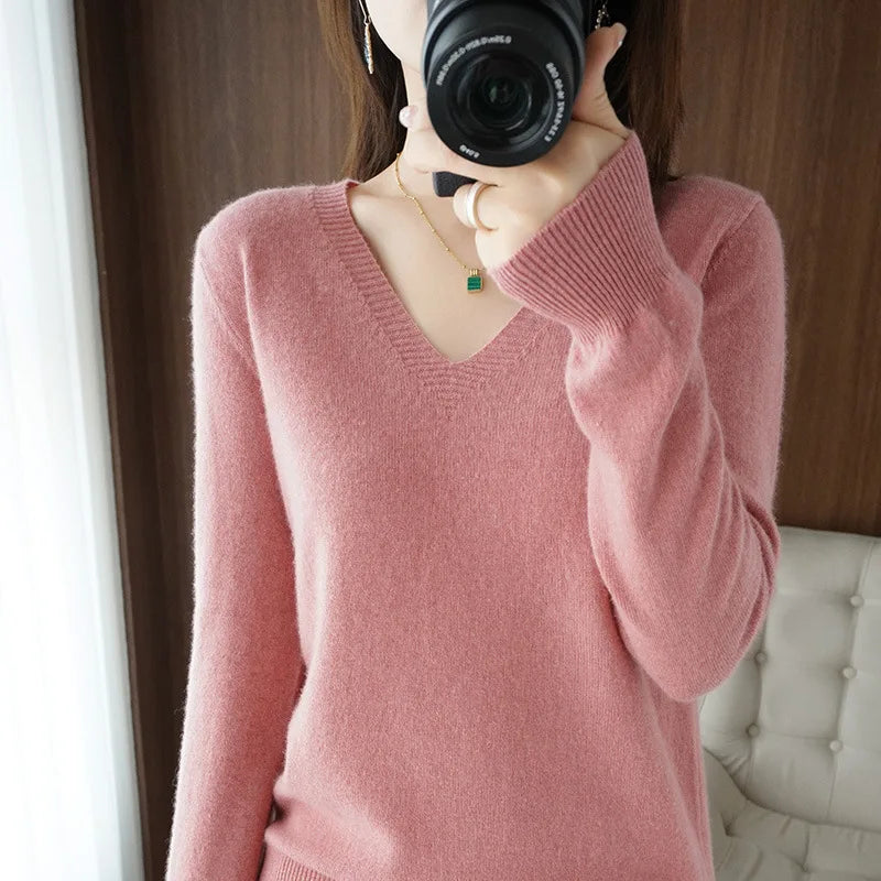 Cashmere V-Neck Lace Knit Sweater