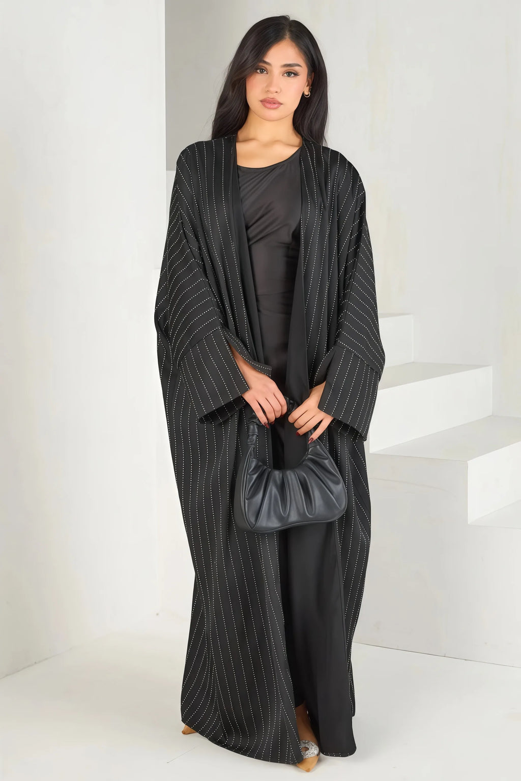 2025 New Elegant Blue Abaya with Sparkling Rhinestone Middle Eastern Aesthetic Loose Cardigan Silhouette Ideal for Modest Wear