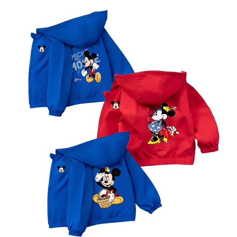 Minnie Mickey Mouse Kids Windbreaker Jacket Spring Autumn Fashion Cartoon Print Coat for Boys Girls Teen Outerwear